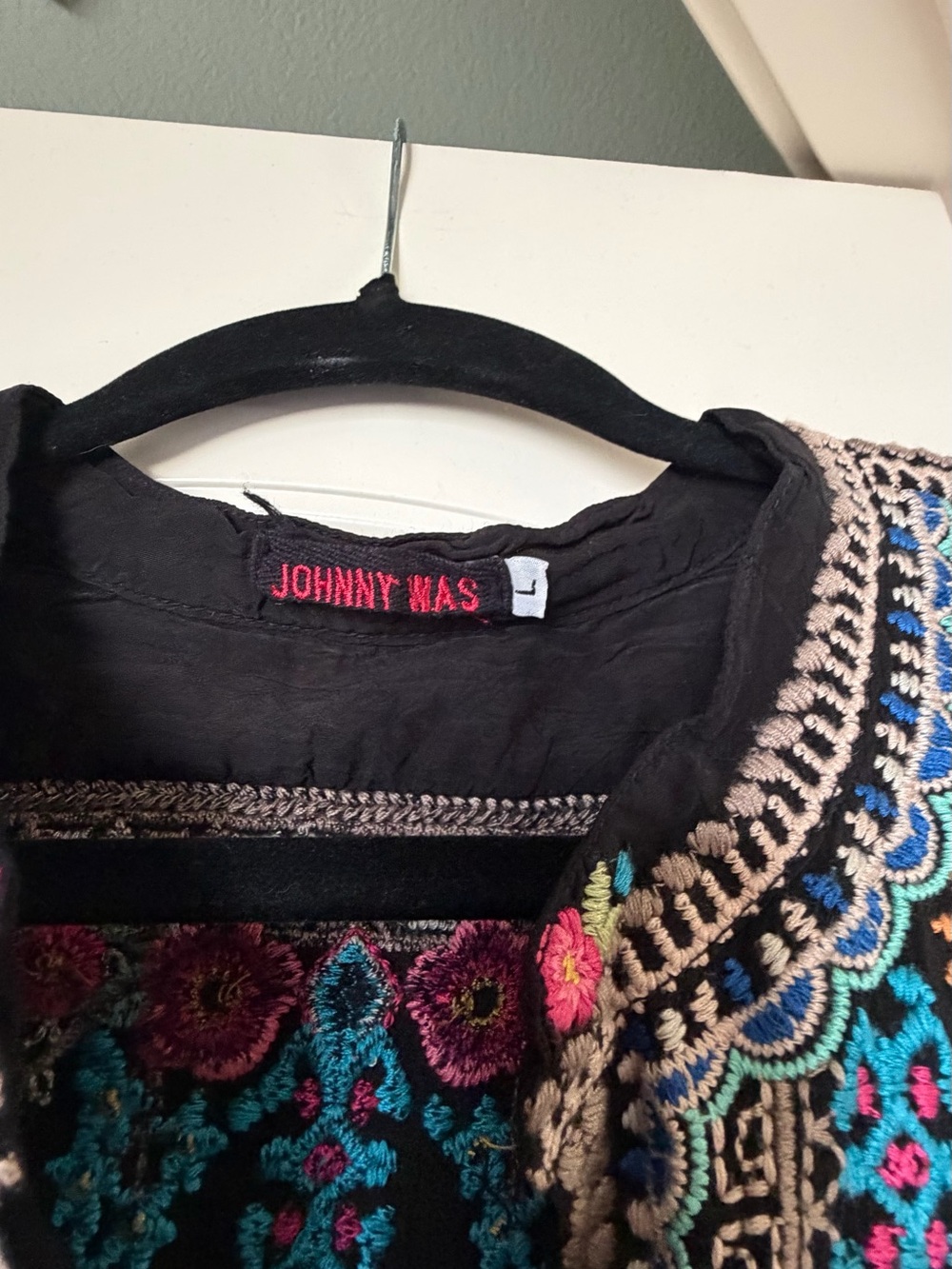 Johnny Was Black Embroidered Floral Peasant Blouse - Picture 3 of 6